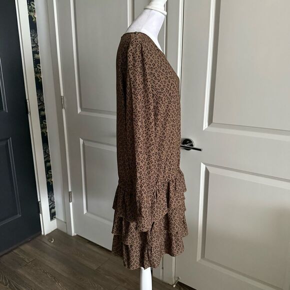 Scotch & Soda Brown Animal Print Ruffle Skirt Mini Dress Size M - Picture 2 of 9